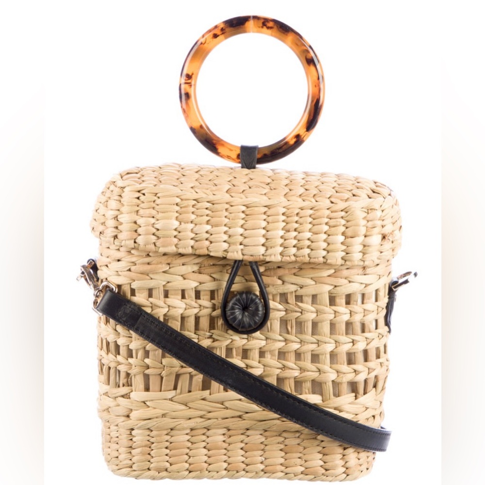 Poolside Ashleigh Straw Rattan Bag Acrylic Lucite Handle Shoulder Bag Strap
